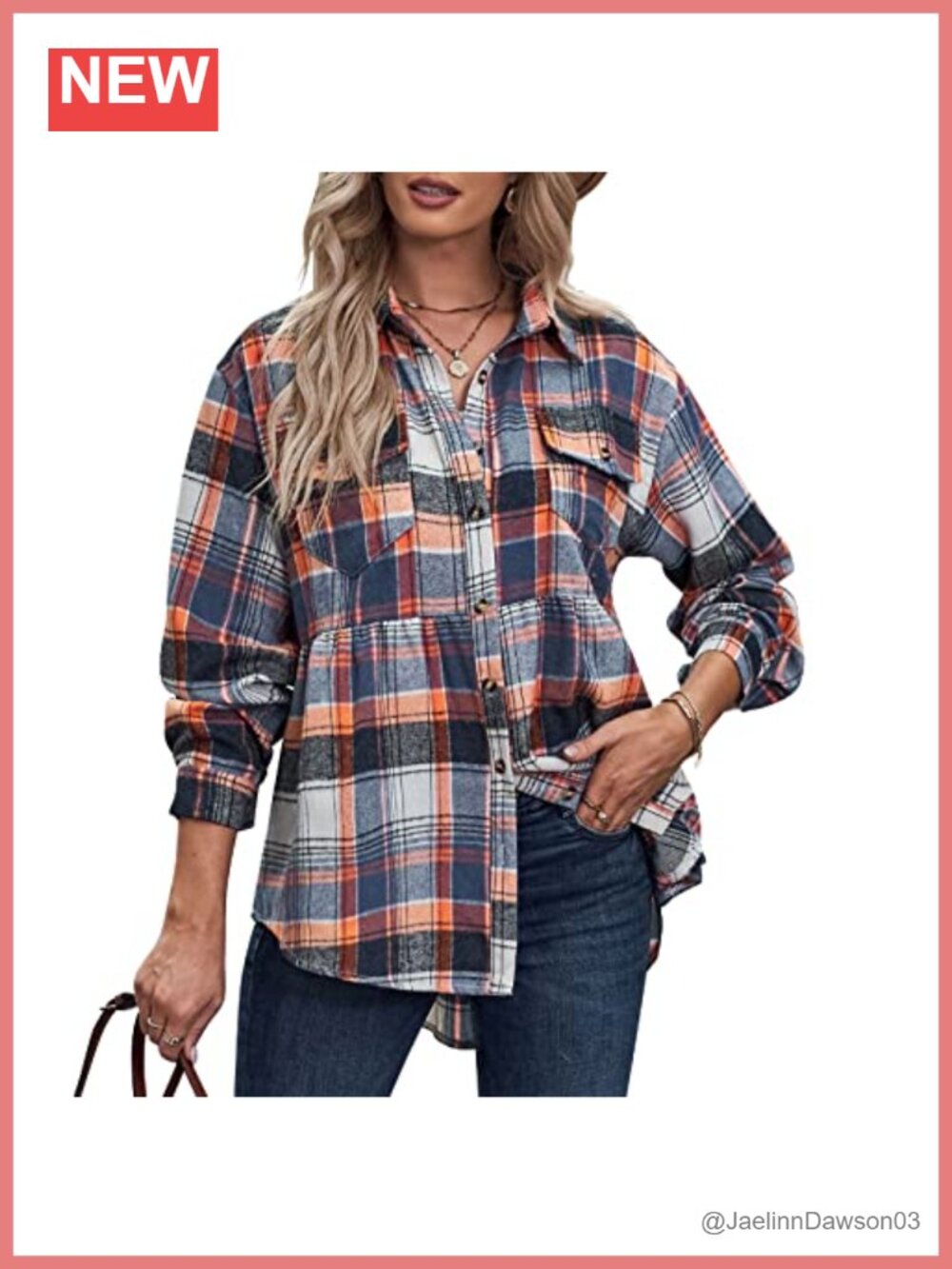 Womens Plaid Oversized Flannel Button Down Peplum Blouse
